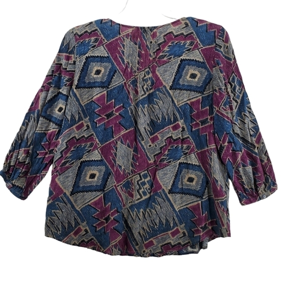 LRL Lauren Ralph Lauren Top Blouse Womens M Blue Purple Abstract 3/4 Sleeve - Picture 2 of 12
